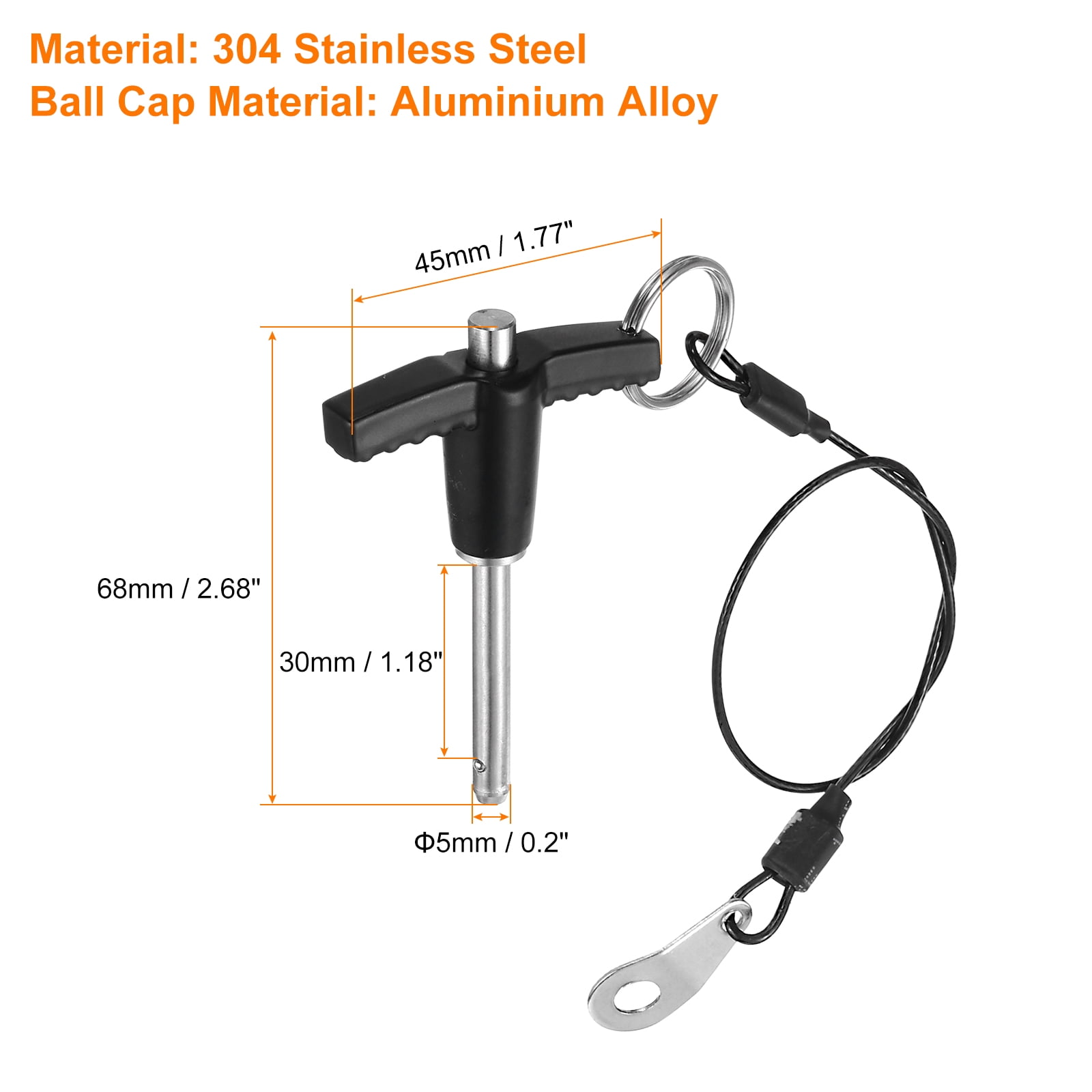 Uxcell 4Pack T Handle Lock Pins, 5mm x 30mm Usage Length Stainless Steel Push-Button Quick Release Pin