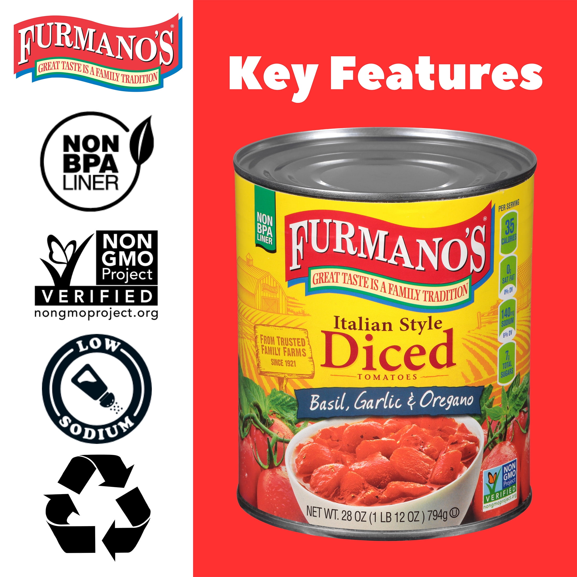 (2 pack) Furmano's Italian Style Diced Tomatoes with Basil Garlic & Oregano 28oz, Can