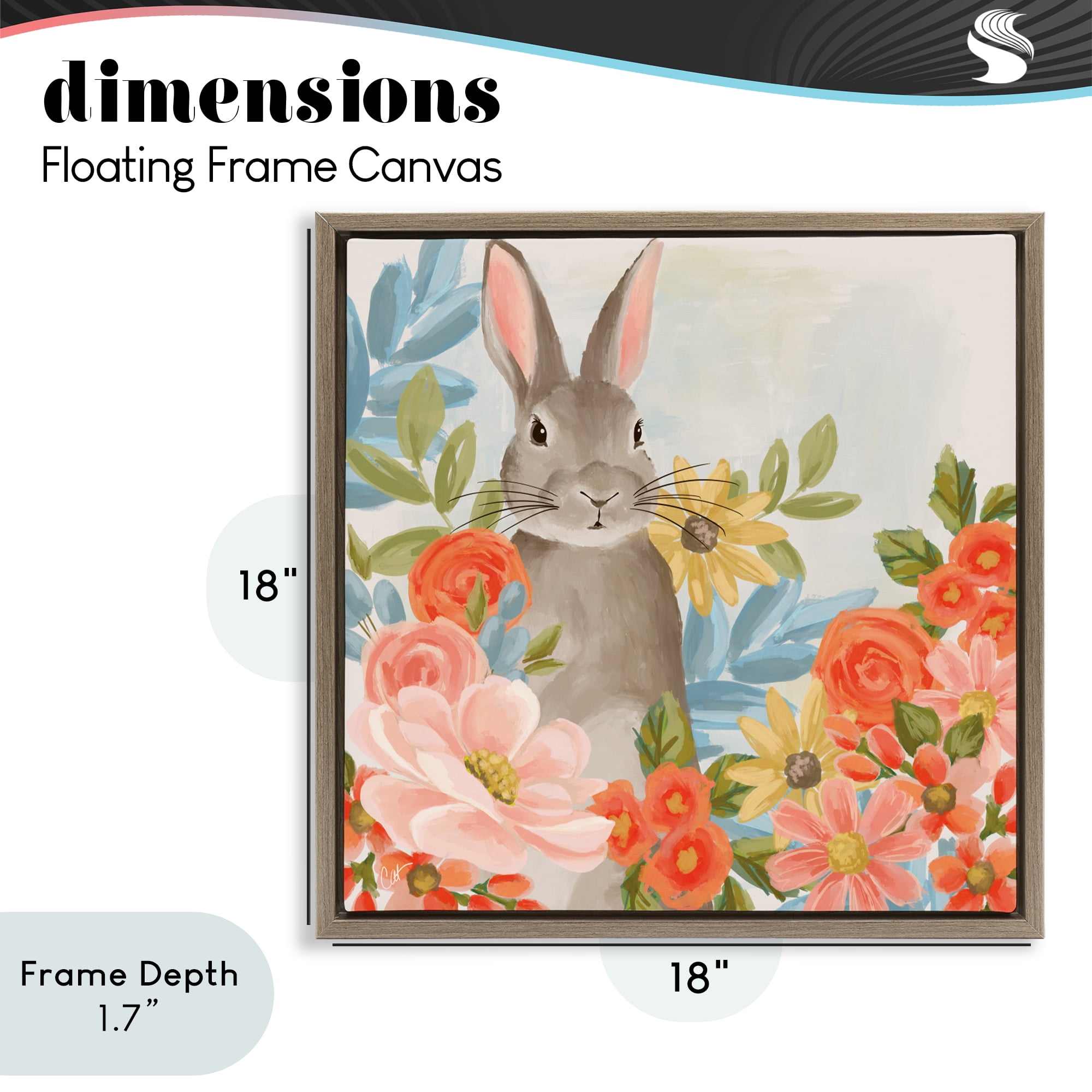 Stupell Industries Bunny Among The Blooms Brown Framed Floater Canvas Wall Art, design by Cat Thurman Designs