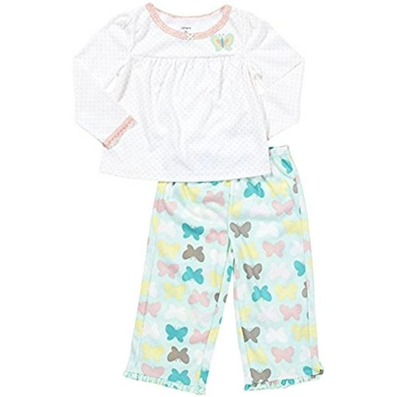 Carter's Girl's Pink Dots Knit, Lace Butterfly Pajama Set, Size 3T