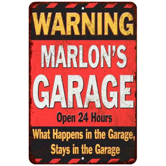 MARLON'S Garage Warning Man Cave Wall Decor 8 x 12 High Gloss Metal 208120030500