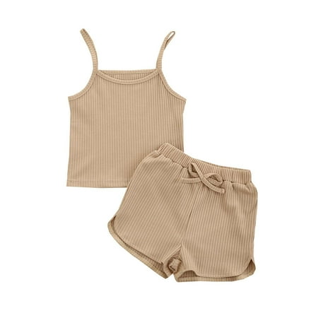 

Baby Summer Clothes Toddler Girls 2pcs Sports Sleeveless Solid Color Sling Shorts Suit Clothing Outfits