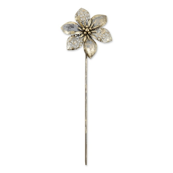 Contemporary Home Living Textured Finish Floral Outdoor Garden Stake - 29.5" - Silver and Gold