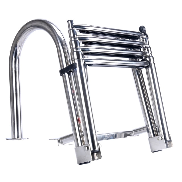 YaeMarine Escalera para barco pontón de acero inoxidable de 4 escalones, muelle de atraque plegable, escalera para nadar, entrada trasera con plataforma superior para nadar en la piscina y escalón ext