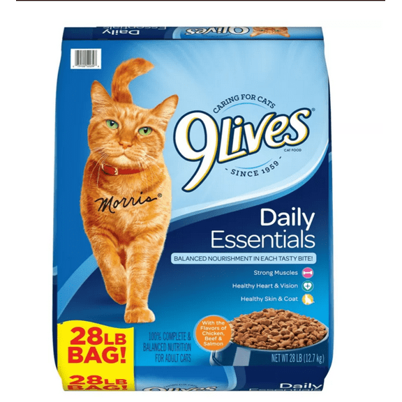 9Lives Daily Essentials All Life Stages Indoor/Outdoor Chicken, Beef and Salmon Formula Dry Cat Food 28 lb