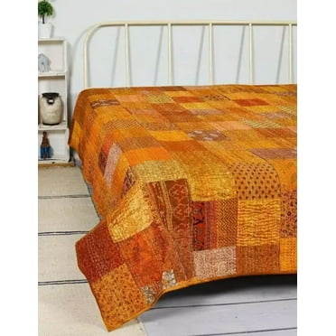 Bedding Throw/Twin Bedcover/Blanket Silk Quilt Throw Kantha Patchwork Block Kantha