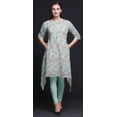thumbnail image 5 of Bimba Green Leaves & Rose Floral Printed Asymmetrical Kurti Tops For Women Indian Summer Dress Tunic Small, 5 of 6
