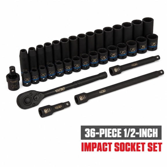 Hyper Tough 36-Piece 1/2-inch Drive Metric CRMO Impact Socket Set (mm)