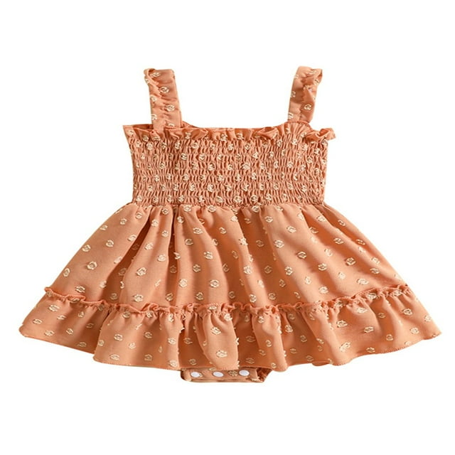 Été Bébé Filles Sans Manches Combinaison Casual Suisse Point Froncé Spaghetti Sangle Robe Romper pour Tout-Petit Nouveau-Né