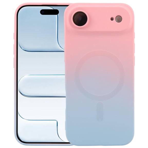 Havilah For iPhone 17 Air Case with tempered glass Liquid TPU Silicone Gradient Compatible with MagSafe Phone Cover(Pink Blue)