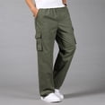 thumbnail image 2 of Mens Cotton Plus Size Pocket Solid Elastic Waist Pants Overall Pants, 2 of 6