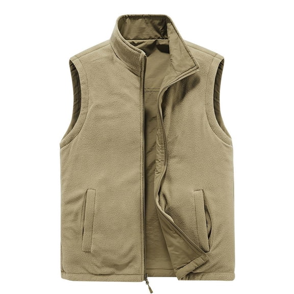 SELONE Vests for Men Fleece Zipper Hoodless Jacket Mock Neck Sleeveless Tops Solid Casual Outerwear in Winter