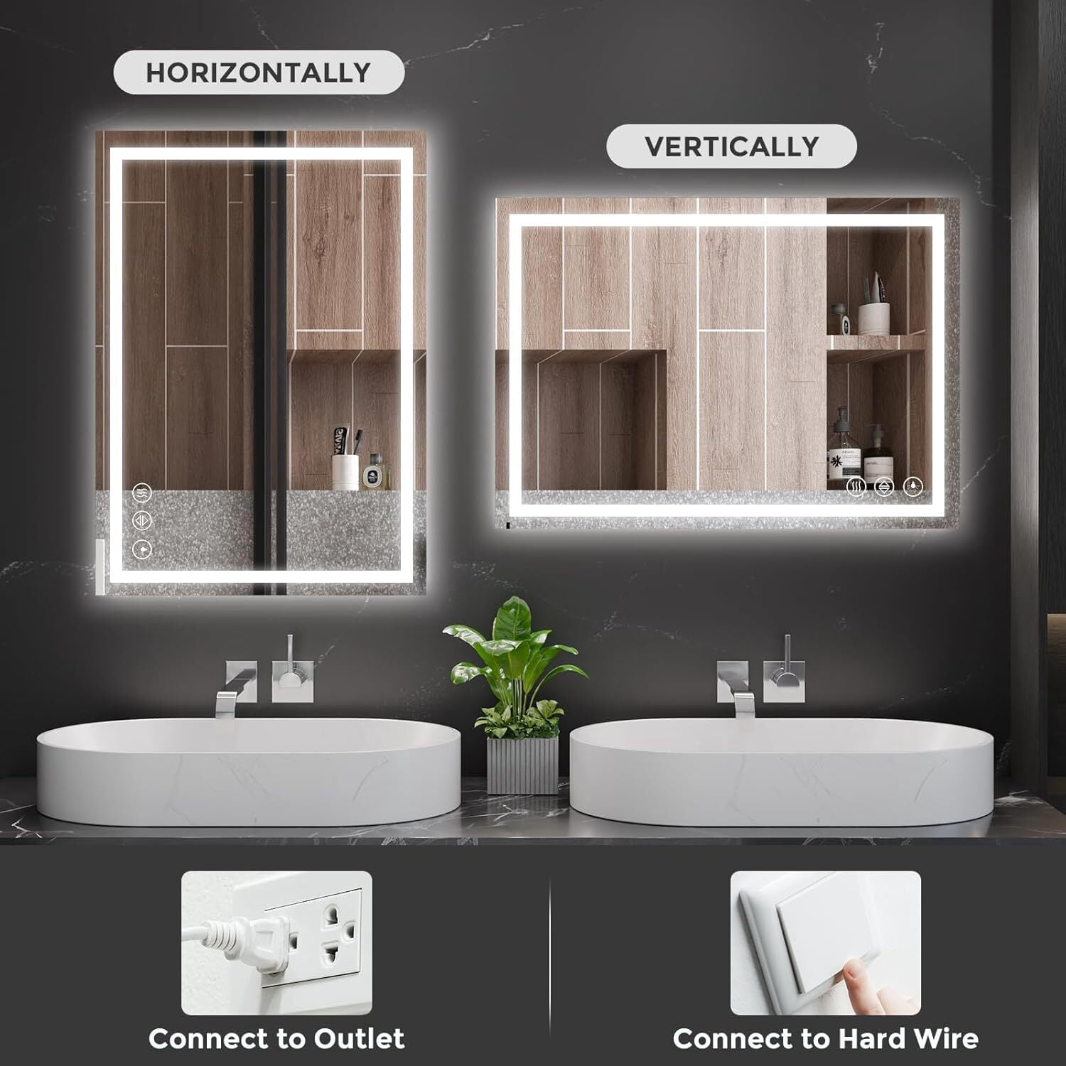 BEAUTYPEAK 24"x 32" LED Bathroom Mirror with Lights Vanity Mirror for Wall,White