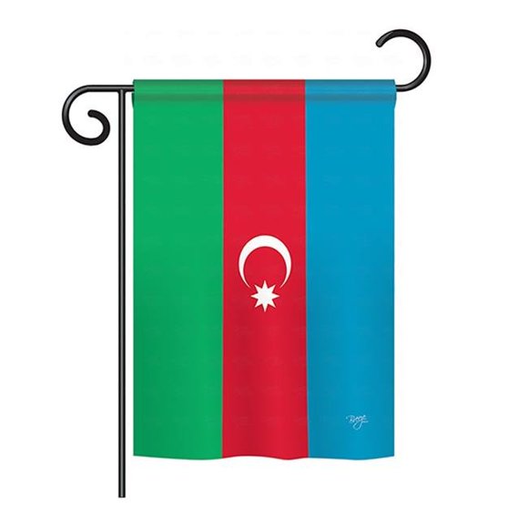 Breeze Decor BD-CY-GS-108371-IP-BO-D-US15-BD 13 x 18.5 in. Azerbaijan Flags of the World Nationality Impressions Decorative Vertical Double Sided Garden Flag Set with Banner Pole