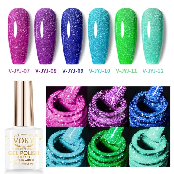 VOKY 6 Colors Fine Diamond Glitter Gel Nail Polish Set, Soak Off UV LED Sparkling Shimmer Nail Gel Kit,7.5ml Each, 28 Days Long Lasting Party Festival Manicure for Home & Salon DIY Nail Art