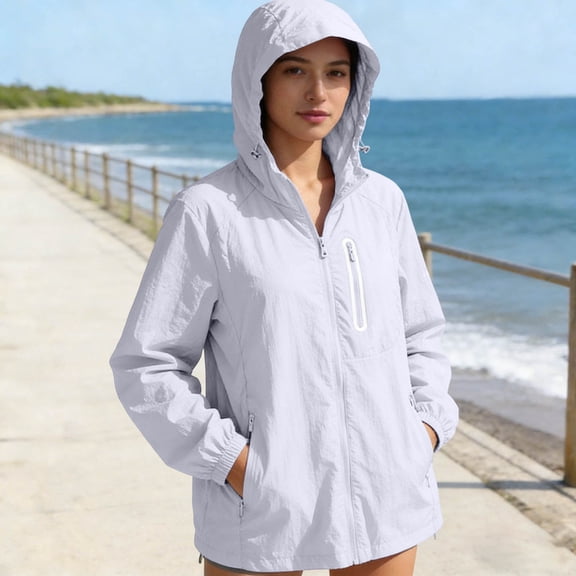 Lightweight Summer Cardigan Women's Lightweight Hooded Jackets Sun Protection Full Zip up Outdoor Hiking Outerwear with Pockets White XL