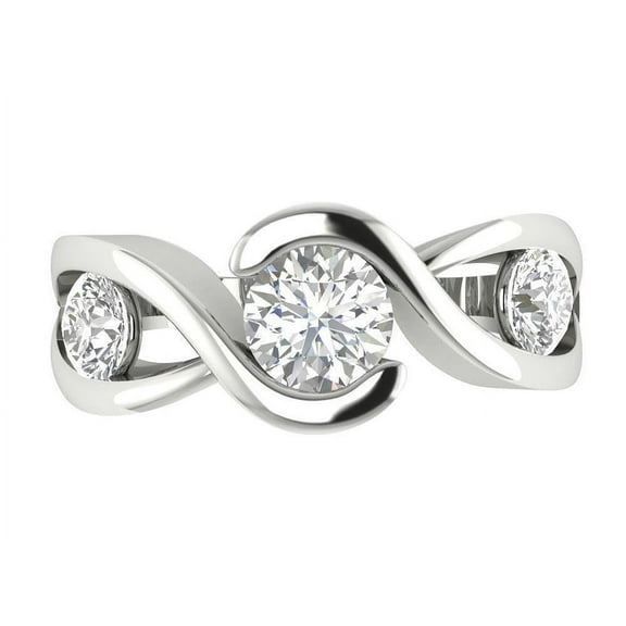 Half Bezel Set Three Stone Bypass Shank Ring 2.1 Ct Diamond 14K White Gold Over