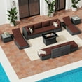 thumbnail image 3 of RADIATA 13-Piece wicker outdoor sectional with fire pit, patio furniture set with fire pit table, high back patio furniture set, large outdoor sectional, modern patio furniture set,Gray/Rust red, 3 of 9