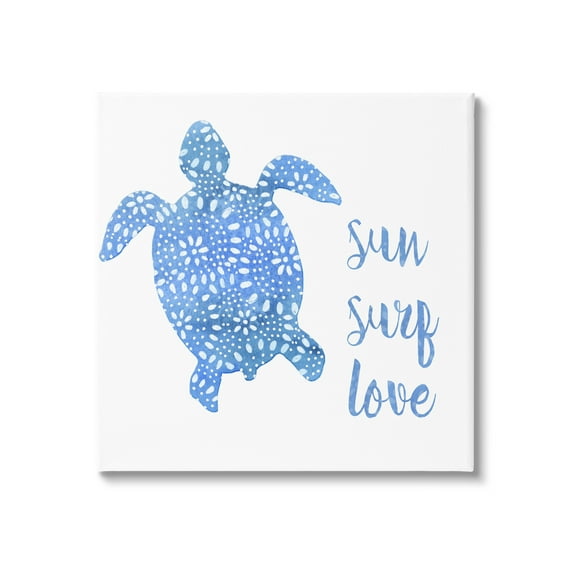 Stupell Industries Patterned Blue Sea Turtle Beach Phrase Calligraphy Painting Gallery Wrapped Canvas Print Wall Art, Design by Jackie Decker