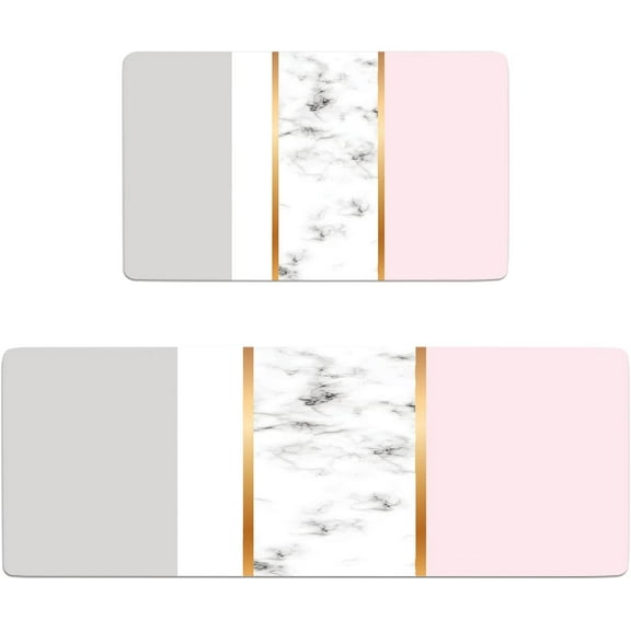 White Grey Marble Pink Kitchen Rugs and Mats Set of 2 Modern Cushioned Anti Fatigue Kitchen Rugs Set Non-Skid Washable Kitchen Floor Mats Runner Rug for Kitchen Sink Laundry (Pink)