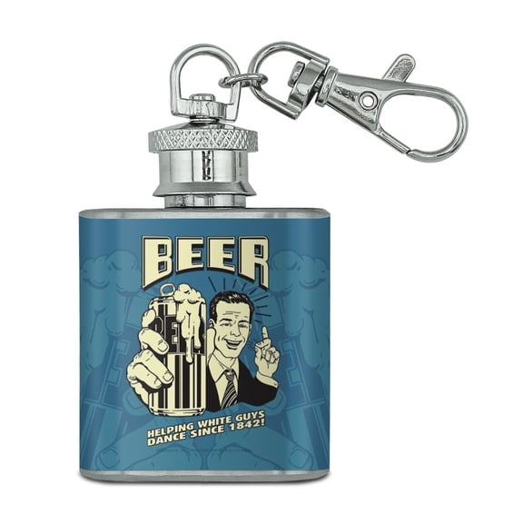 Beer Helping White Guys Dance Since 1842 Funny Humor Retro Stainless Steel 1oz Mini Flask Key Chain