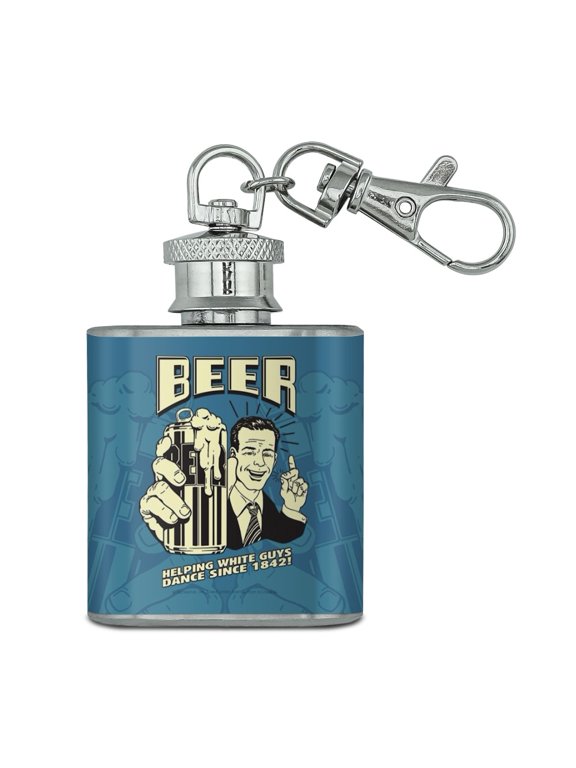 Beer Helping White Guys Dance Since 1842 Funny Humor Retro Stainless Steel 1oz Mini Flask Key Chain