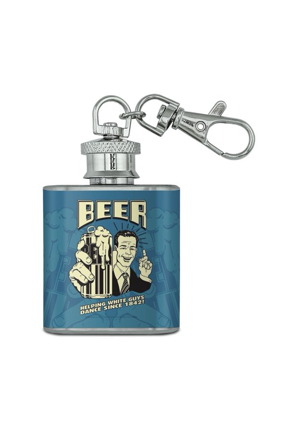 Beer Helping White Guys Dance Since 1842 Funny Humor Retro Stainless Steel 1oz Mini Flask Key Chain