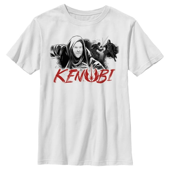Boy's Star Wars: Obi-Wan Kenobi Darth Vader vs Kenobi Grayscale Cartoon  Graphic Tee White X Small