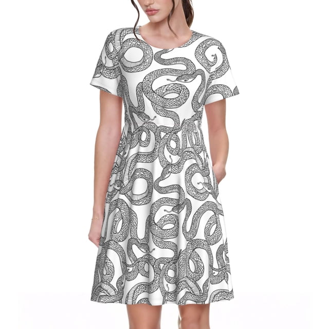 Vsdgher Robes Midi Maxi Décontractées pour Femmes Été 2025 Légères Manches Courtes Col Rond Robe de Plage