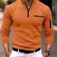 thumbnail image 2 of Krdevn Mens Shirts - Male Shirt Quarter Zip Work Daily Wear Long Sleeve Comfortable Plain Pocket Regular Fit Top,Mens Fall Shirts,Color:Orange,Size:3XL, 2 of 4