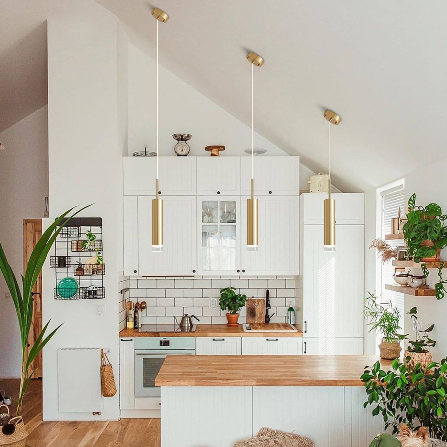KCO Lighting LED Gold Mini Pendant Light, Modern Kitchen Island Ceiling Hanging Light Fixtures, Small Cylinder Ceiling Pendant Lighting