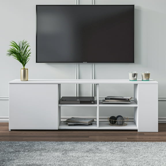 MinimaDecor Rome TV Stand for TVs up to 65 inches, 2 Drawers and Open Shelves, White Finish