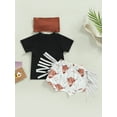 thumbnail image 5 of Western Toddler Baby Girl Clothes Letter Short Sleeve T-Shirt Top + Tassel Shorts Outfits + Headband 3Pcs Set, 5 of 10