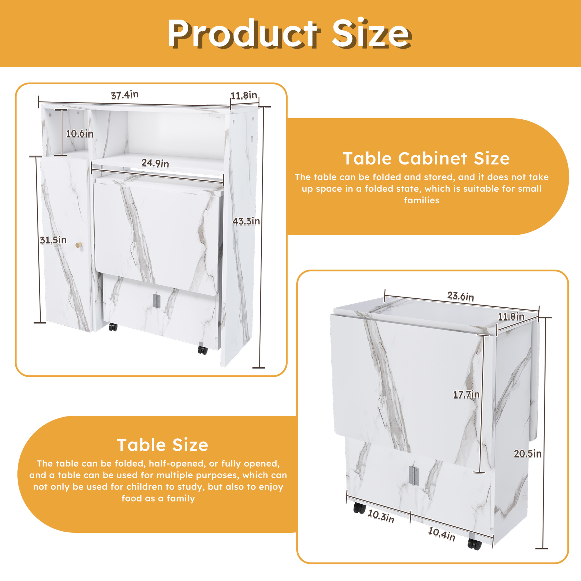 Noble House 2-in-1 Folding Table with Wall-Mounted Sideboard and Socket, Space-Saving Dining Table, White