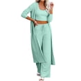 thumbnail image 1 of Conjunto de Pijama de 3 Piezas para Mujer, Cárdigan de Punto de Larga, Top Corto, Pantalones Anchos y Ropa de Estar por Casa. Verde S, 1 of 8