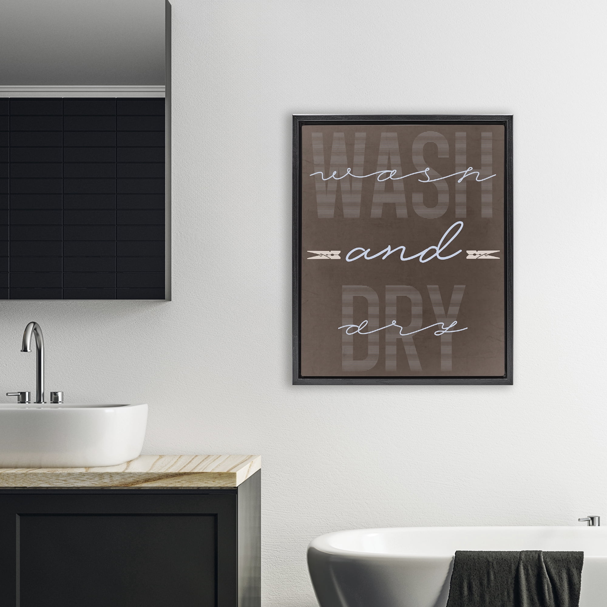 Wash And Dry Brown Black Framed Floater Canvas Wall Art, design by Marcus Prime