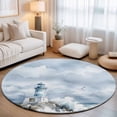 thumbnail image 2 of Round Rugs 3Ft, Coastal Lighthouse Round Area Rug Washable Indoor Throw Carpet, Summer Ocean Nautical Sea Waves Blue Small Non Slip Circle Rug for Bedroom Living Room Home Decor Aesthetic, 2 of 8