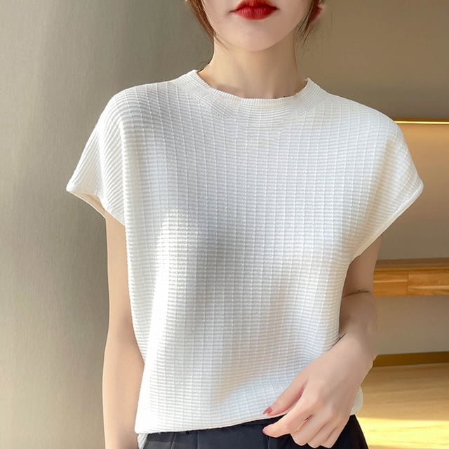 Haut Femme Robe Hauts pour Femmes Affaires Décontractées T-Shirt à Enfiler Demi-Haut Col Rond Ample Mode Tricoté