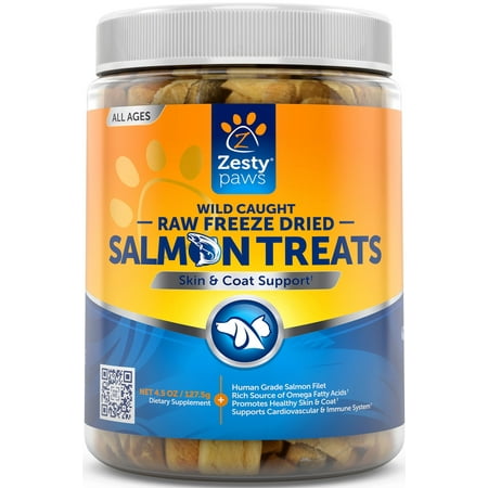 Zesty Paws Omega 3 Raw Freeze Dried Wild Caught Salmon Filet Treats for Dogs & Cats , 4.5