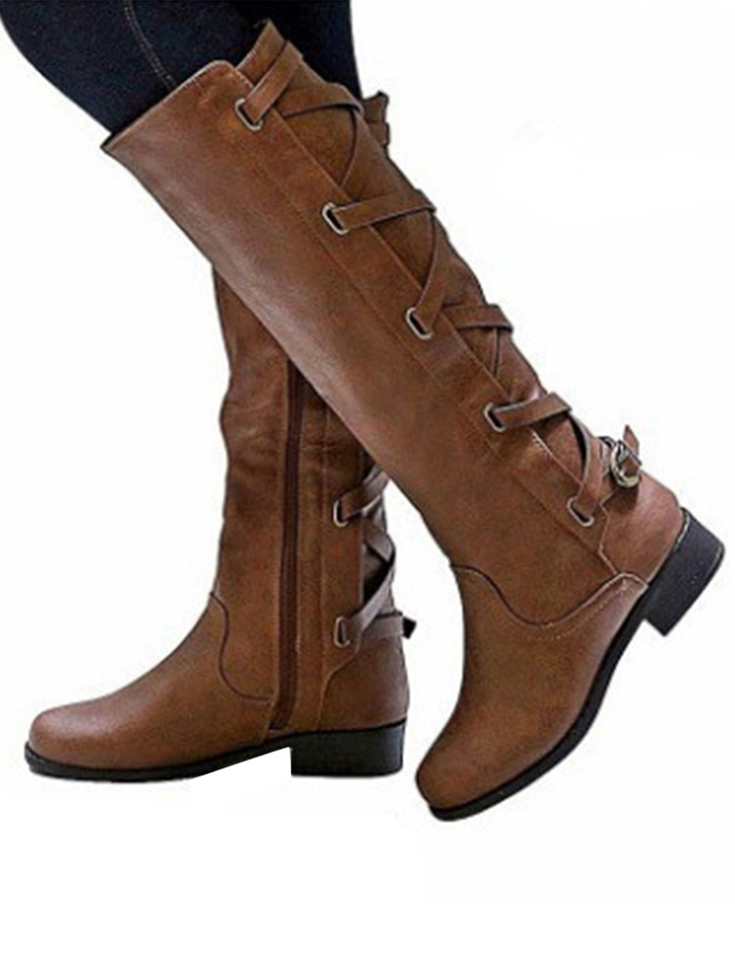 Details about  / New Womens Genuine Leather Knee High Fashion Boots Square Toe Riding Shoes Boots