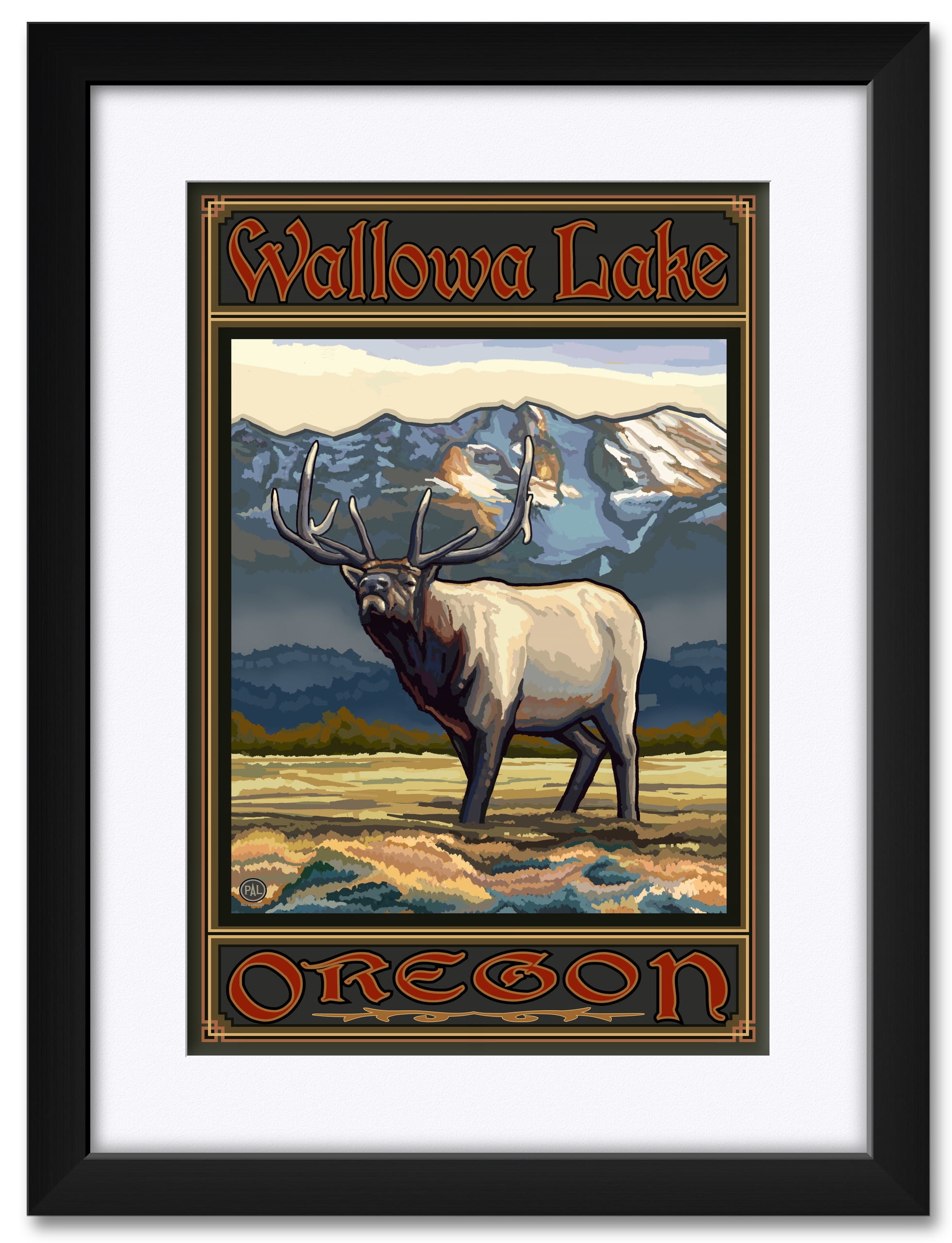 Wallowa Lake Oregon Whistling Elk Framed & Matted Art Print by Paul A
