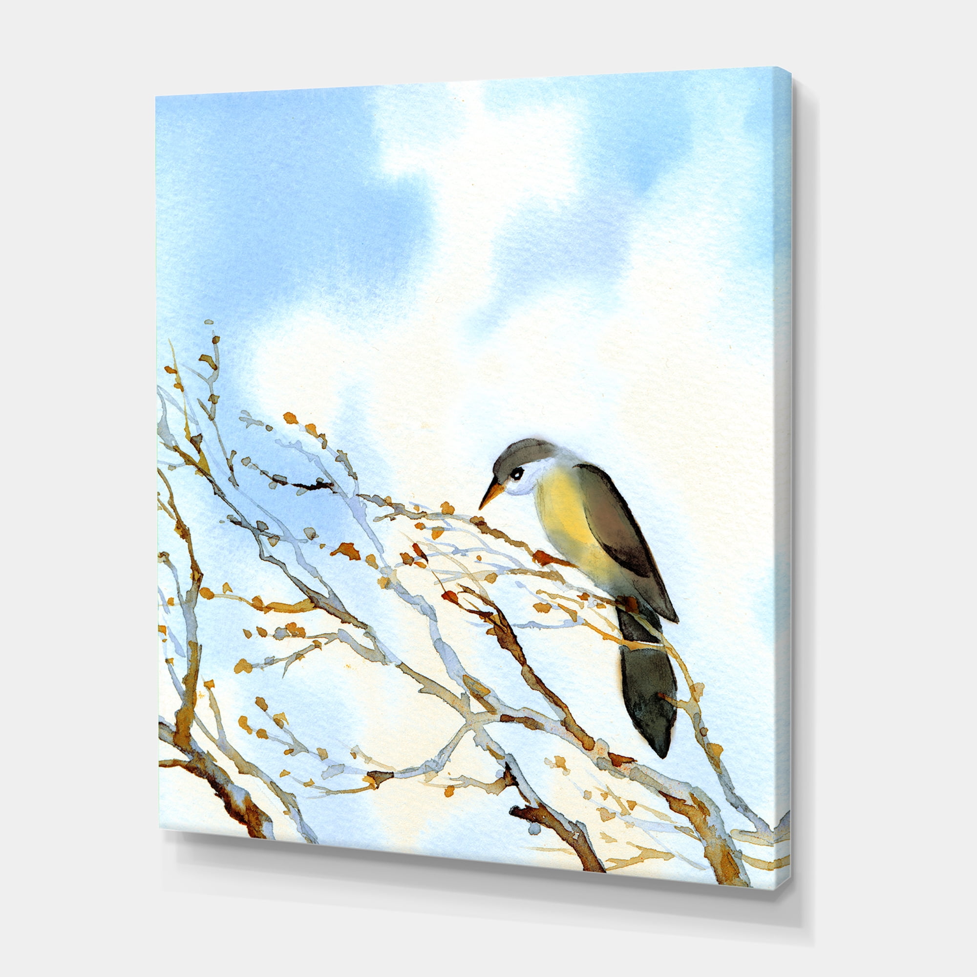 Designart ' Old Bird Sitting On Tree ' Traditional Canvas Wall Art Print