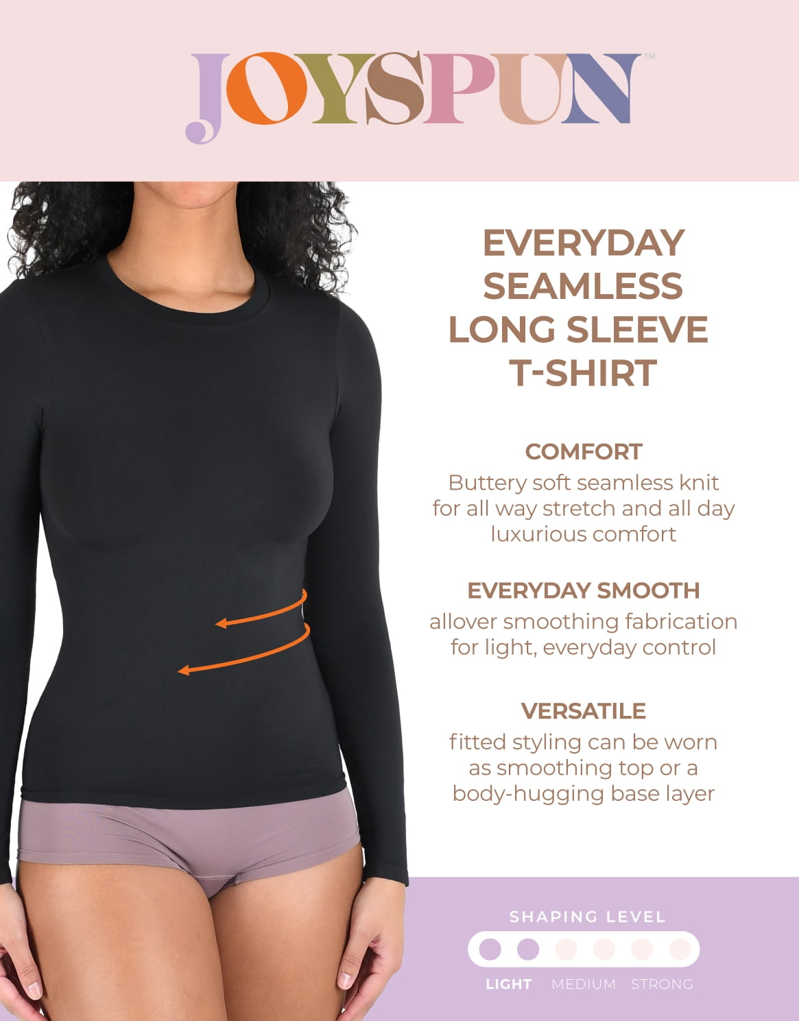 Joyspun Women’s Everyday Seamless Shirt with Long Sleeves, Sizes XS-XXXL