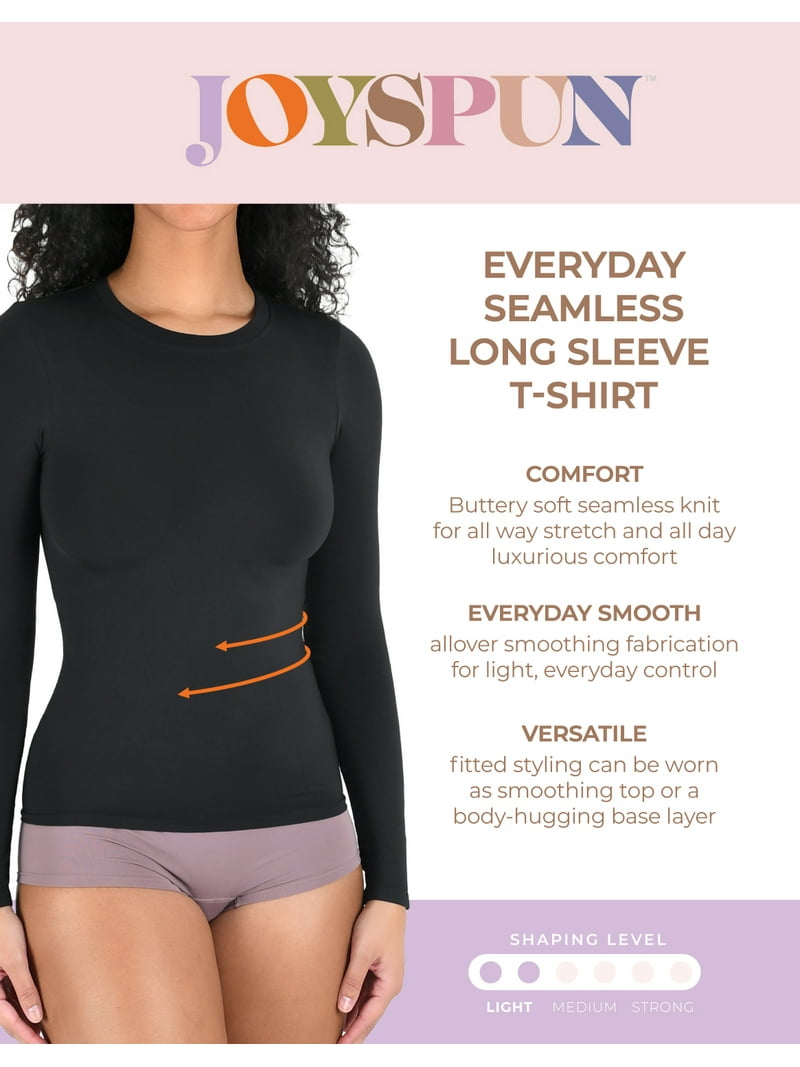 Joyspun Women's Everyday Seamless Shirt with Long Sleeves, Sizes