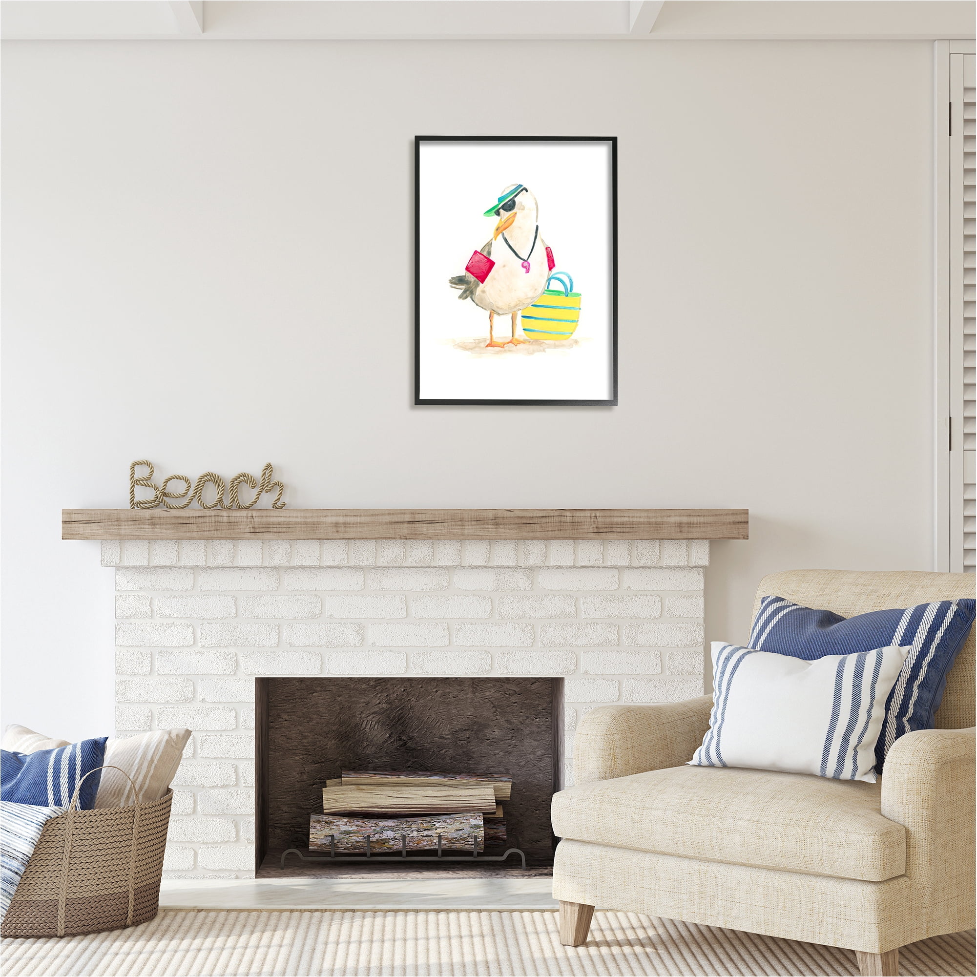 Stupell Industries Beach Lifeguard Seagull Animals & Insects Painting Black Framed Art Print Wall Art, 24 x 30