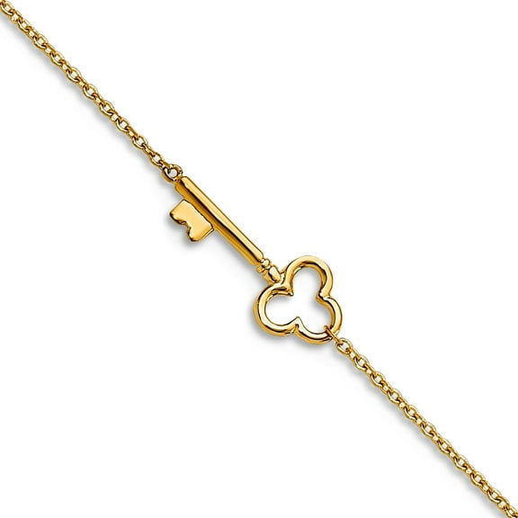 10k Solid Yellow Gold Polished Key Plus 1in Extension Anklet 9 Inch Anklet for Women - 1.2 Grams