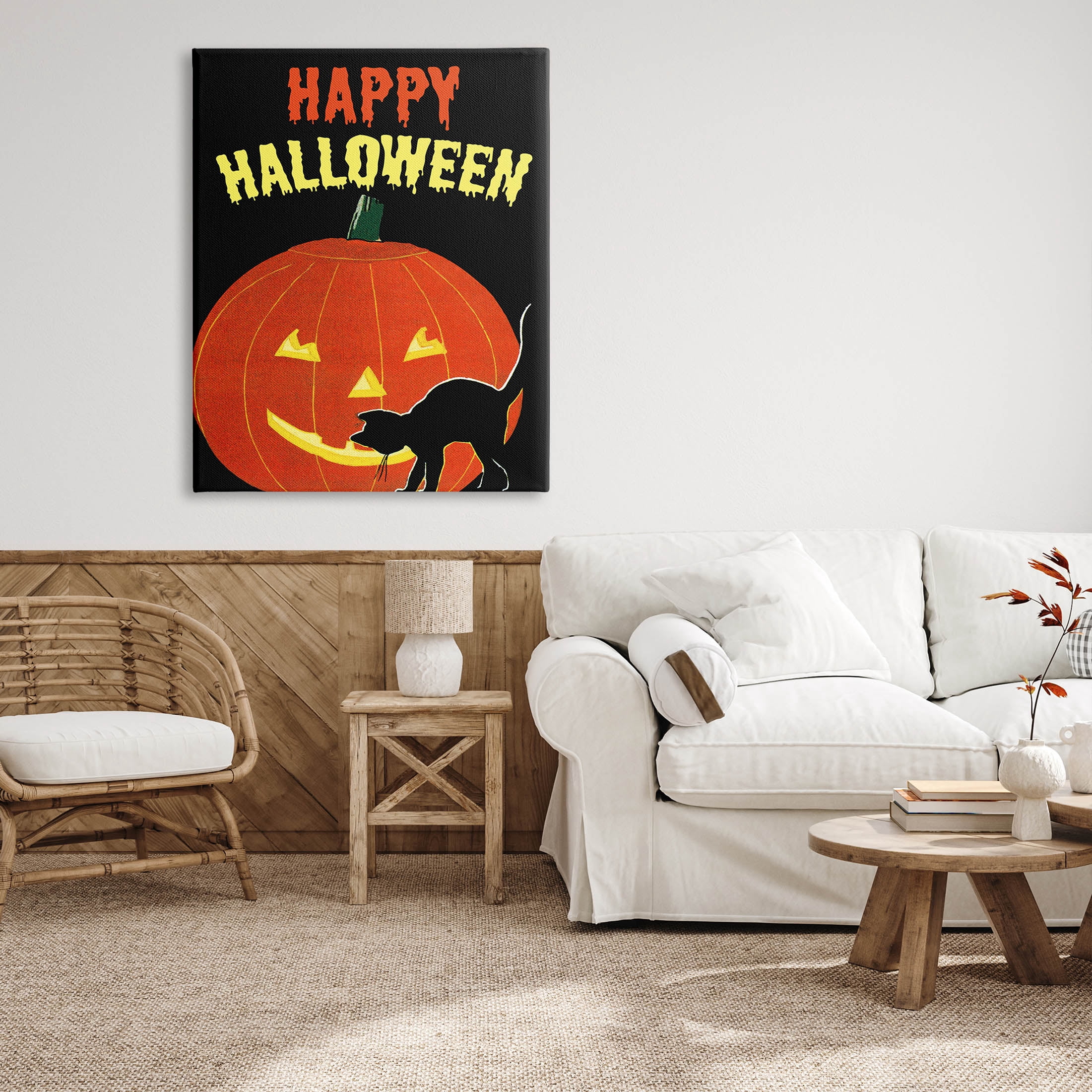 Stupell Industries Happy Halloween Haunted Jack-o-Lantern Graphic Art Gallery Wrapped Canvas Print Wall Art, Design by The Saturday Evening Post