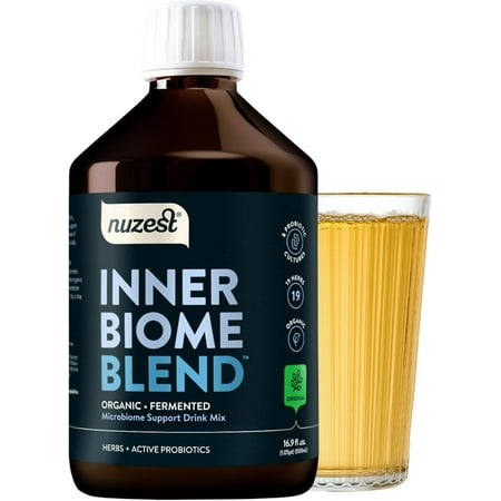 Nuzest - Inner Biome Blend – Prebiotic, Probiotic & Postbiotic Liquid Drink Mix – 8 Microbiotic Cultures, 19 Fermented Herbs - Vegan - Organic - Original Flavour 16.9 fl.oz/ 500ml