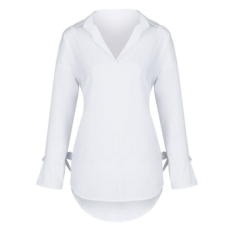 Women's Fashion Women's Casual Solid Color Elegant Business Long Sleeve  White Shirt Tops winter clothes for women