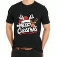 thumbnail image 3 of Christmas Reindeer Santa Hat Print Merry Holiday Party Wear Black Graphic T-Shirt for Men and Women, 3 of 4